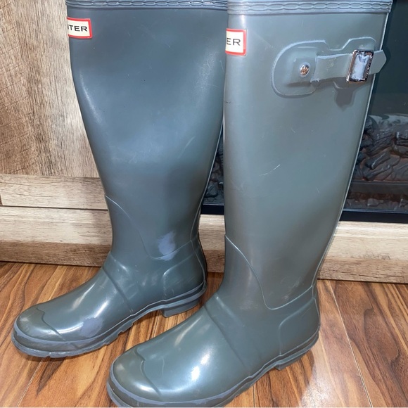 Hunter Boots Women Original Tall Gloss Graphite Gray Rain Boots Outerwear Size 7 - Picture 7 of 12